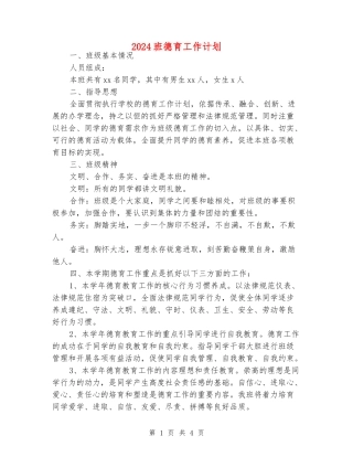 2024班德育工作计划