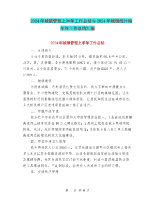 2024年城镇管理上半年工作总结与2024年城镇统计局年终工作总结汇编