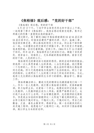 《焦裕禄》观后感：“党的好干部”