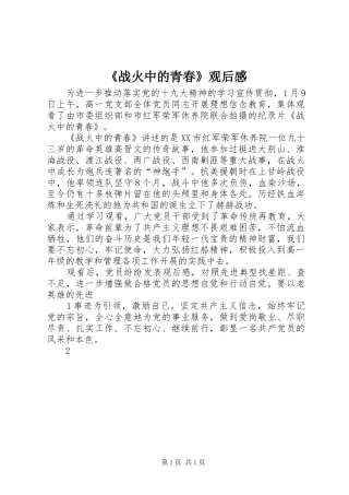 《战火中的青春》观后感