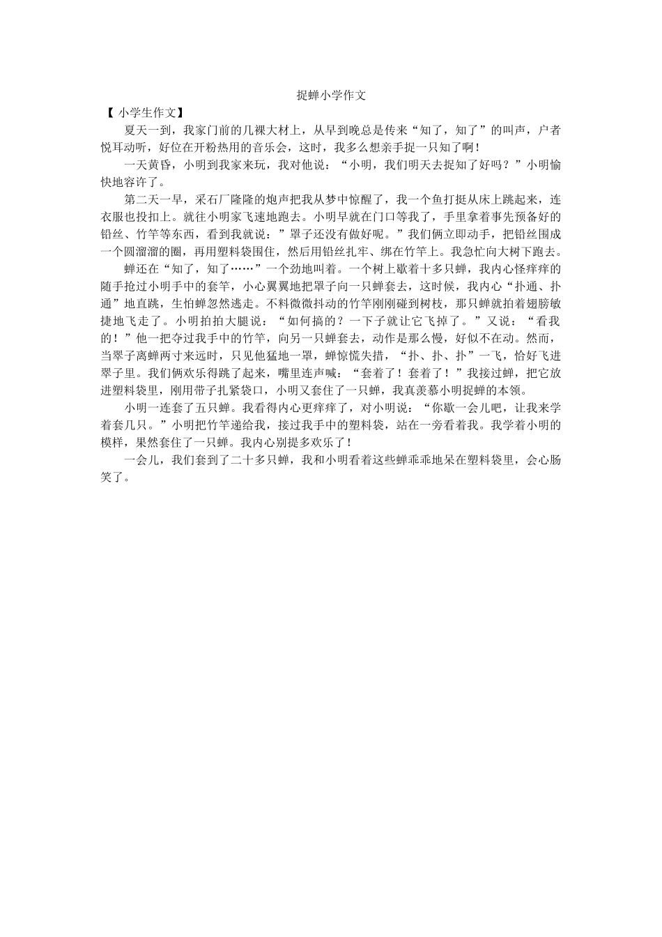 捉蝉小ۥ学作文精选 _第1页