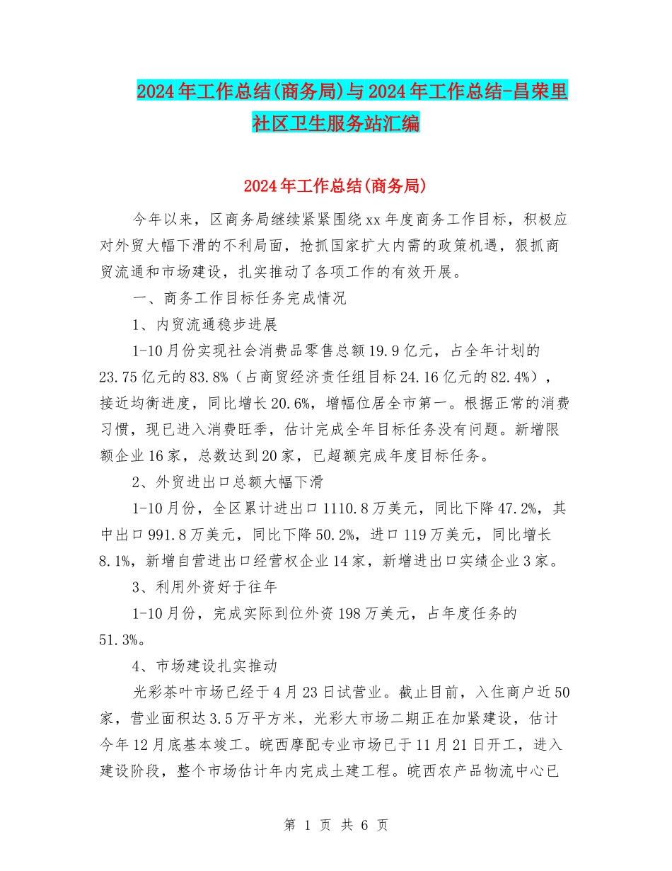 2024年工作总结与2024年工作总结-昌荣里社区卫生服务站汇编_第1页