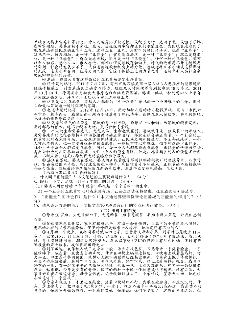 湛江市2013九年级语文模拟试题及答案4套3 _第2页