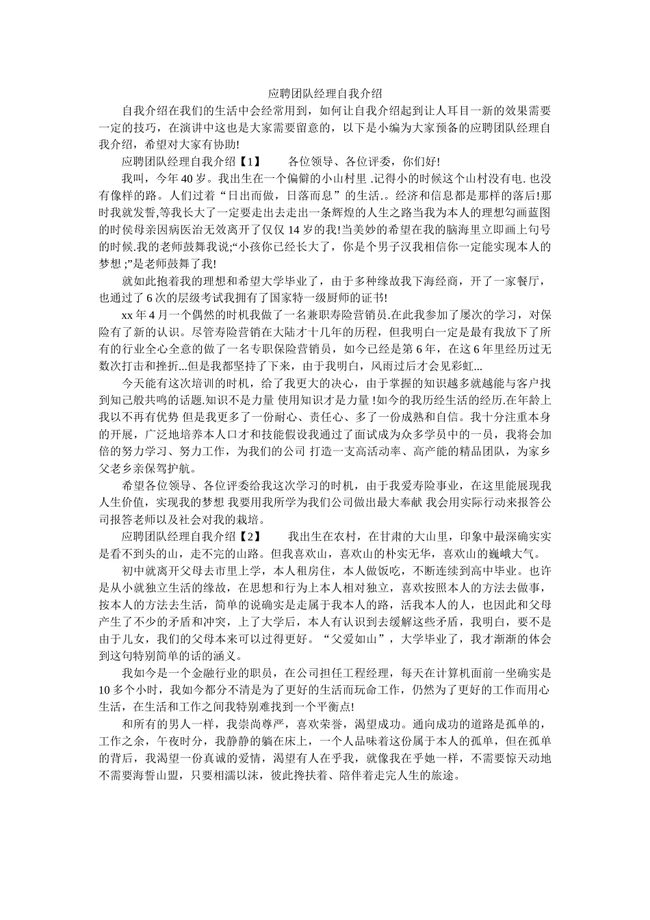 应聘团队经理自我介绍 _第1页
