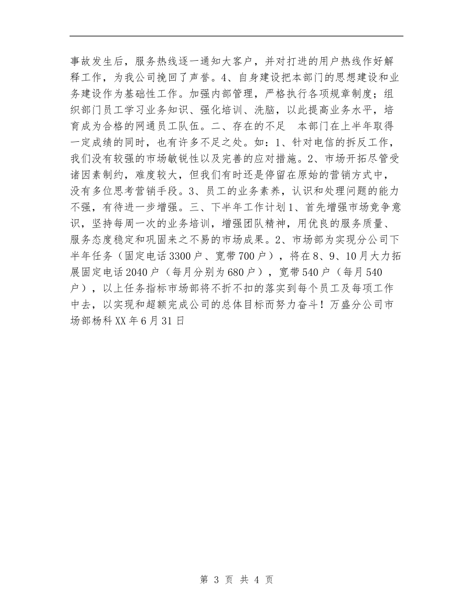 电信公司市场部半年工作总结_第3页