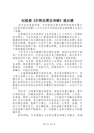 纪检委《打铁还需自身硬》观后感