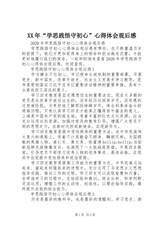 XX年“学思践悟守初心”心得体会观后感