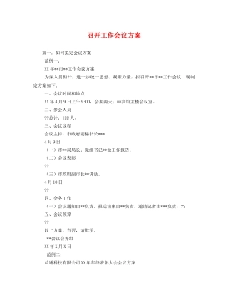 召开工作会议方案 