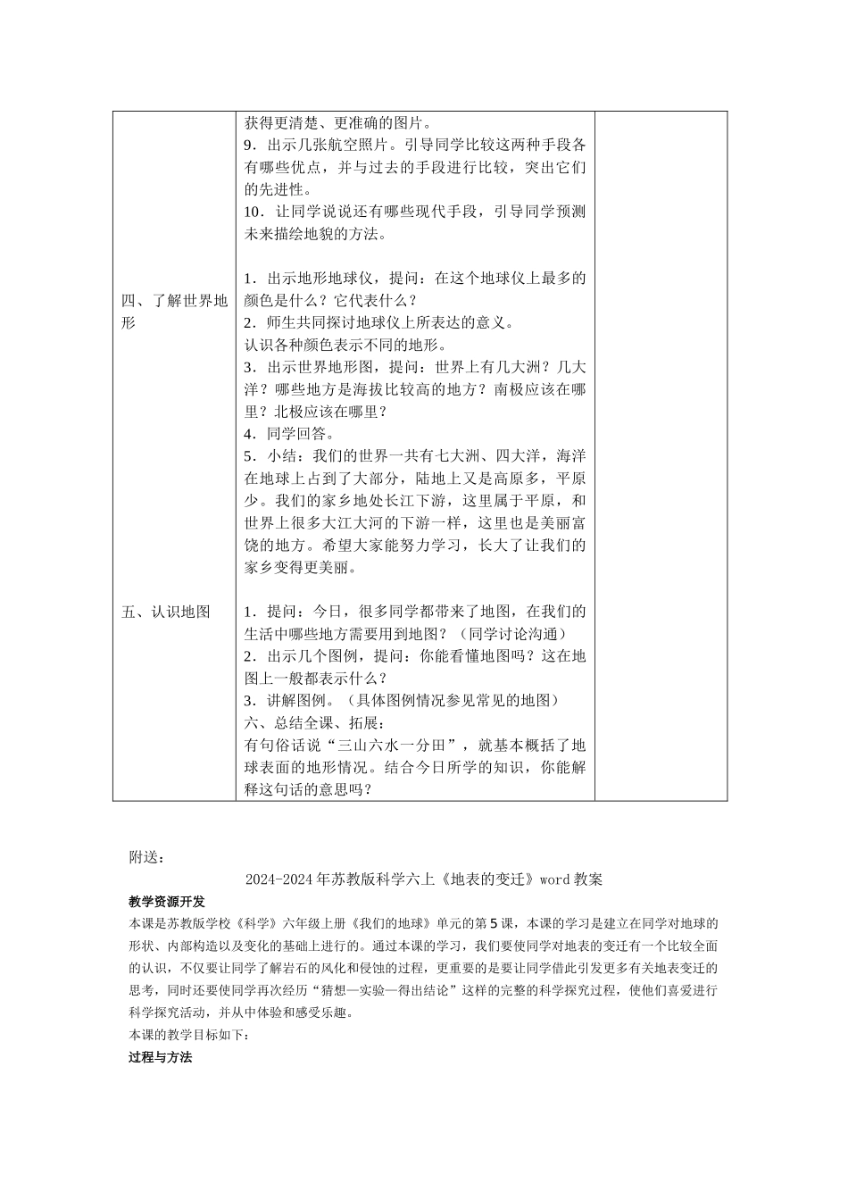2024-2024年苏教版科学六上《地球的表面》表格式教案_第3页