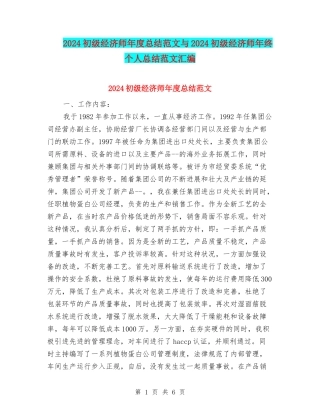 2024初级经济师年度总结范文与2024初级经济师年终个人总结范文汇编