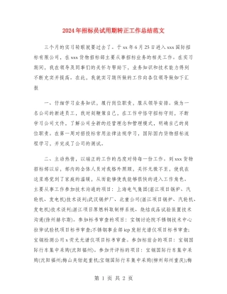 2024年招标员试用期转正工作总结范文