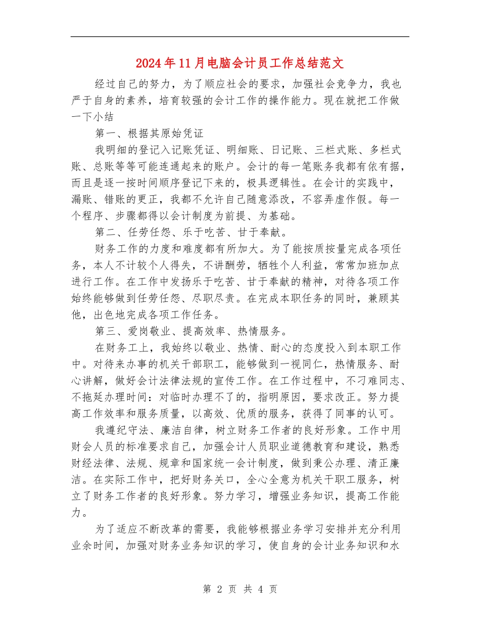 2024年11月电脑会计员工作总结范文_第2页