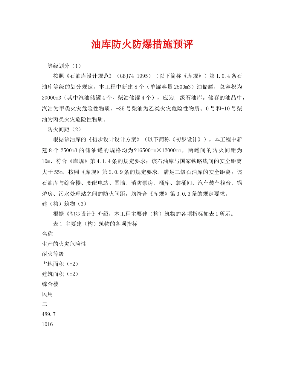 《安全管理》之油库防火防爆措施预评 _第1页