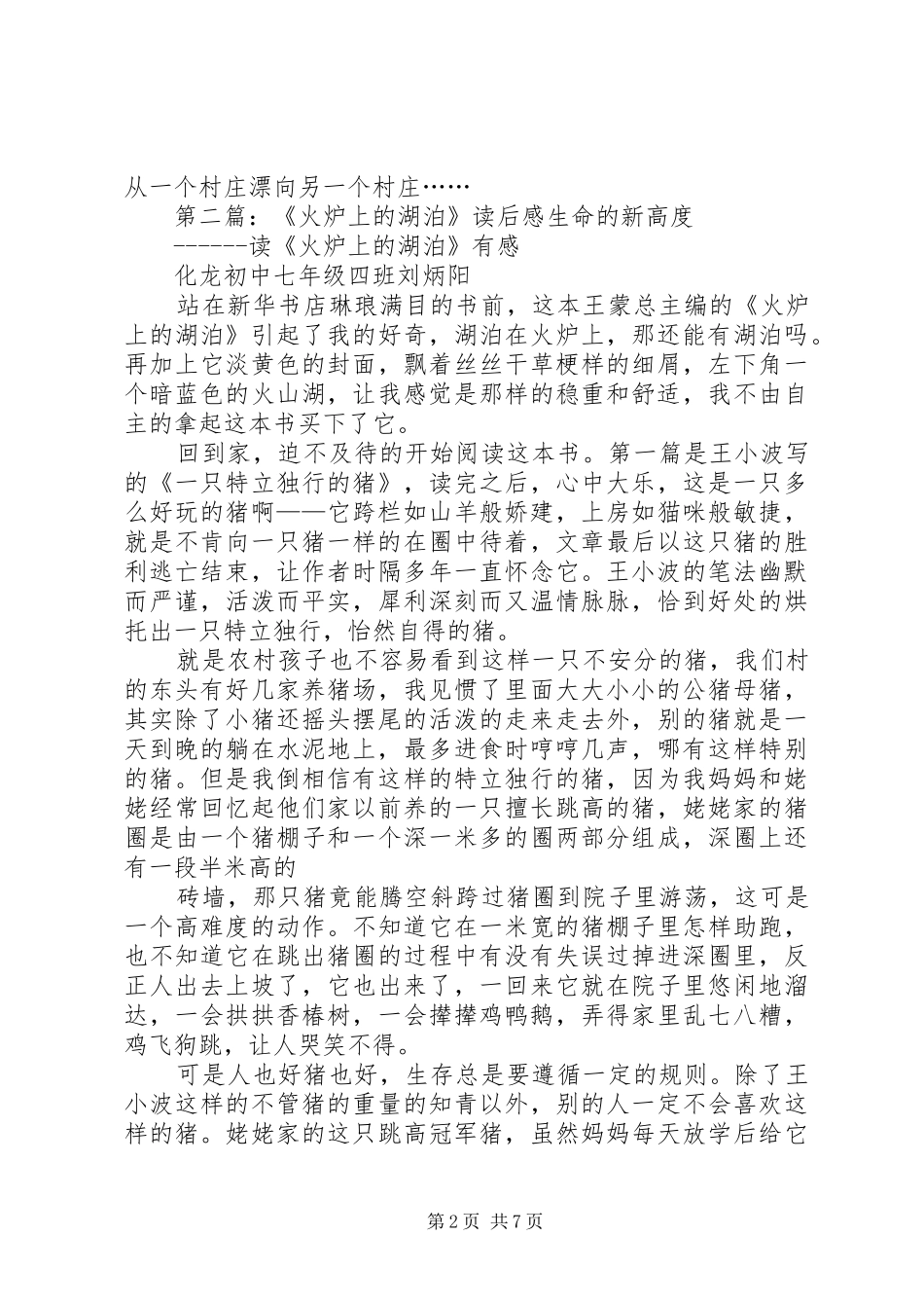 《火炉上的湖泊》读后感_第2页