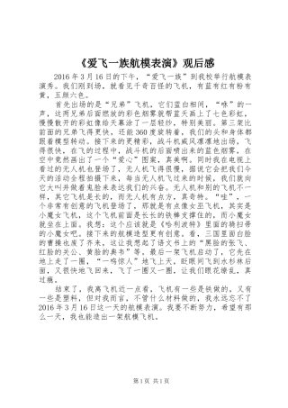 《爱飞一族航模表演》观后感