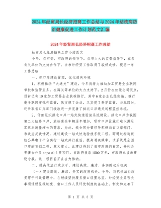 2024年经贸局长经济招商工作总结与2024年结核病防治健康促进工作计划范文汇编