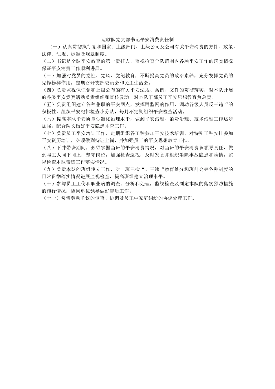 运输队党支部书记安全生产责任制 _第1页