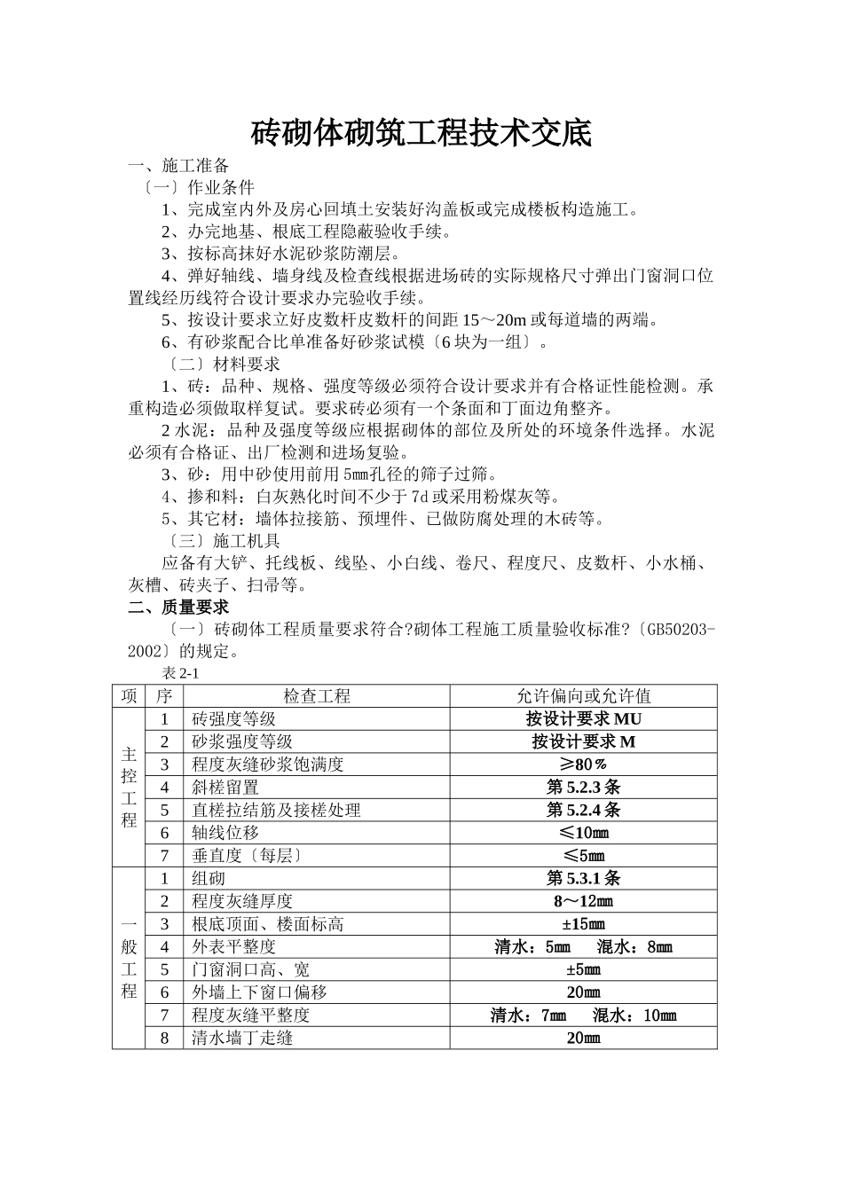 砖砌体砌筑工程技术交底1_第1页