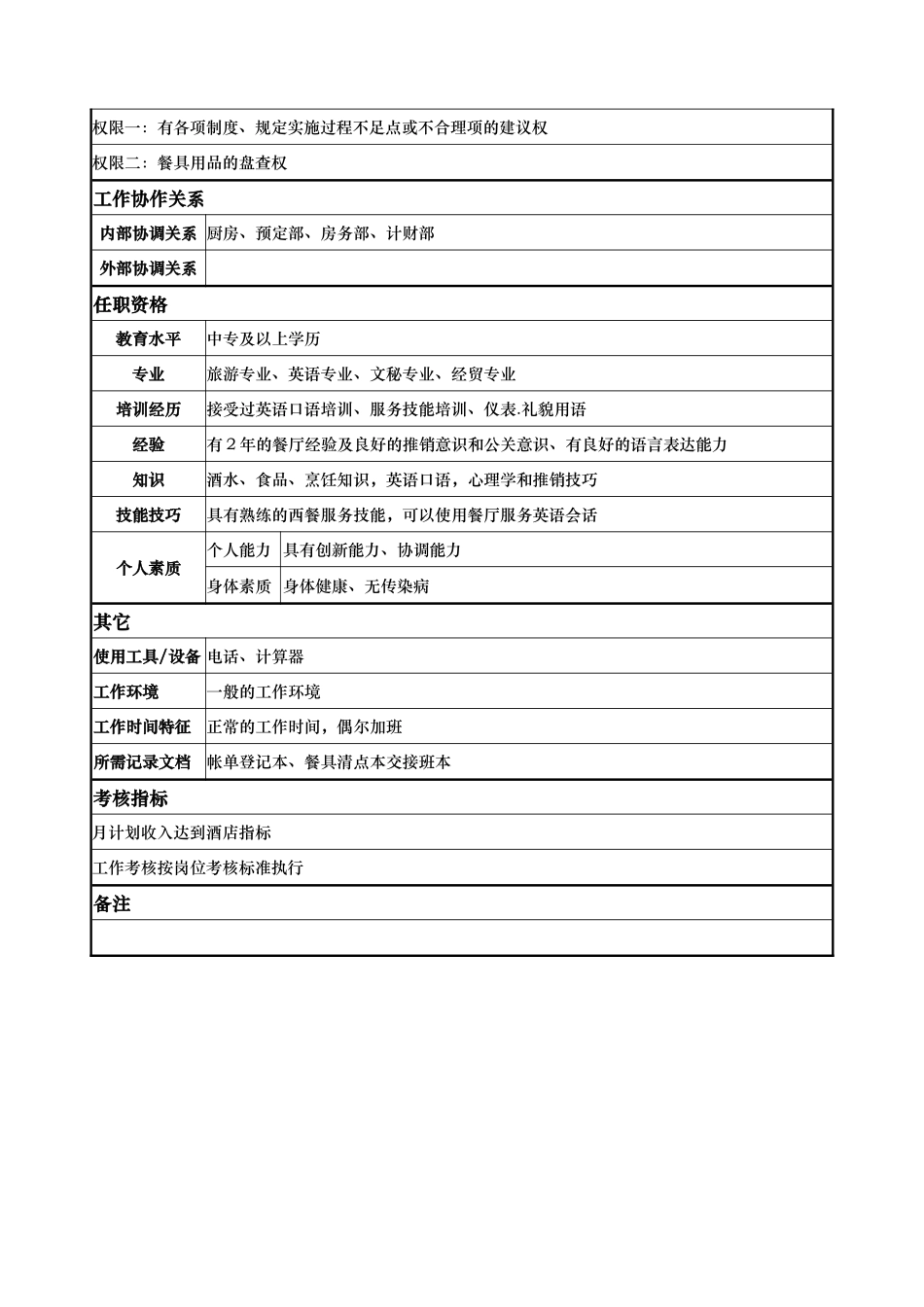 aja_1206_x国际大酒店餐饮部岗位说明书-西餐服务员()_第2页