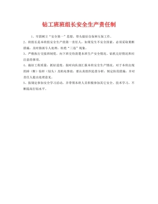 《安全管理制度》之钻工班班组长安全生产责任制 