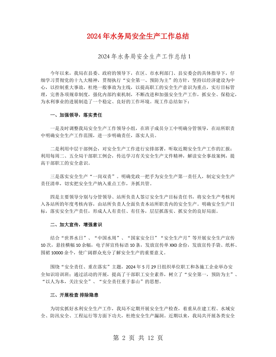 2024年水务局安全生产工作总结_第2页