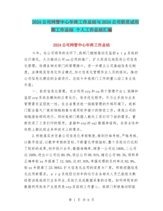 2024公司网管中心年终工作总结与2024公司职员试用期工作总结-个人工作总结汇编