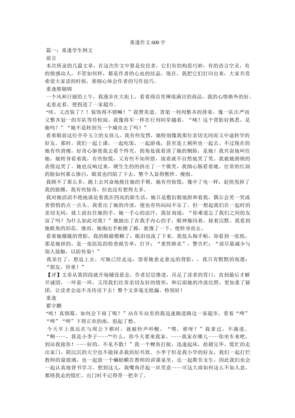 重逢作ۥ文600字精选 _第1页