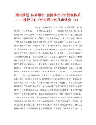 《管理体系》之精心策划 认真组织 全面推行HSE管理体系——推行HSE工作过程中的几点体会（4） 