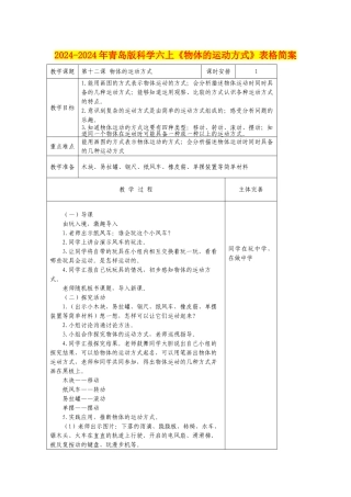 2024-2024年青岛版科学六上《物体的运动方式》表格简案