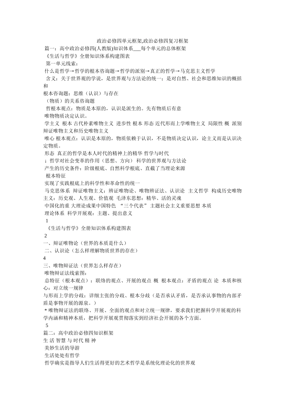 政治必修四单元框架,政治必修四复习框架精选 _第1页