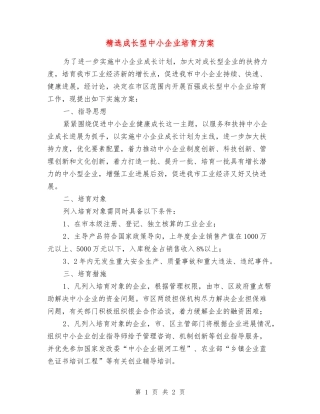 成长型中小企业培育方案
