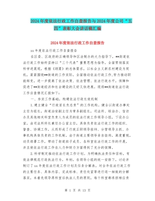 2024年度依法行政工作自查报告与2024年度公司“五四”表彰大会讲话稿汇编