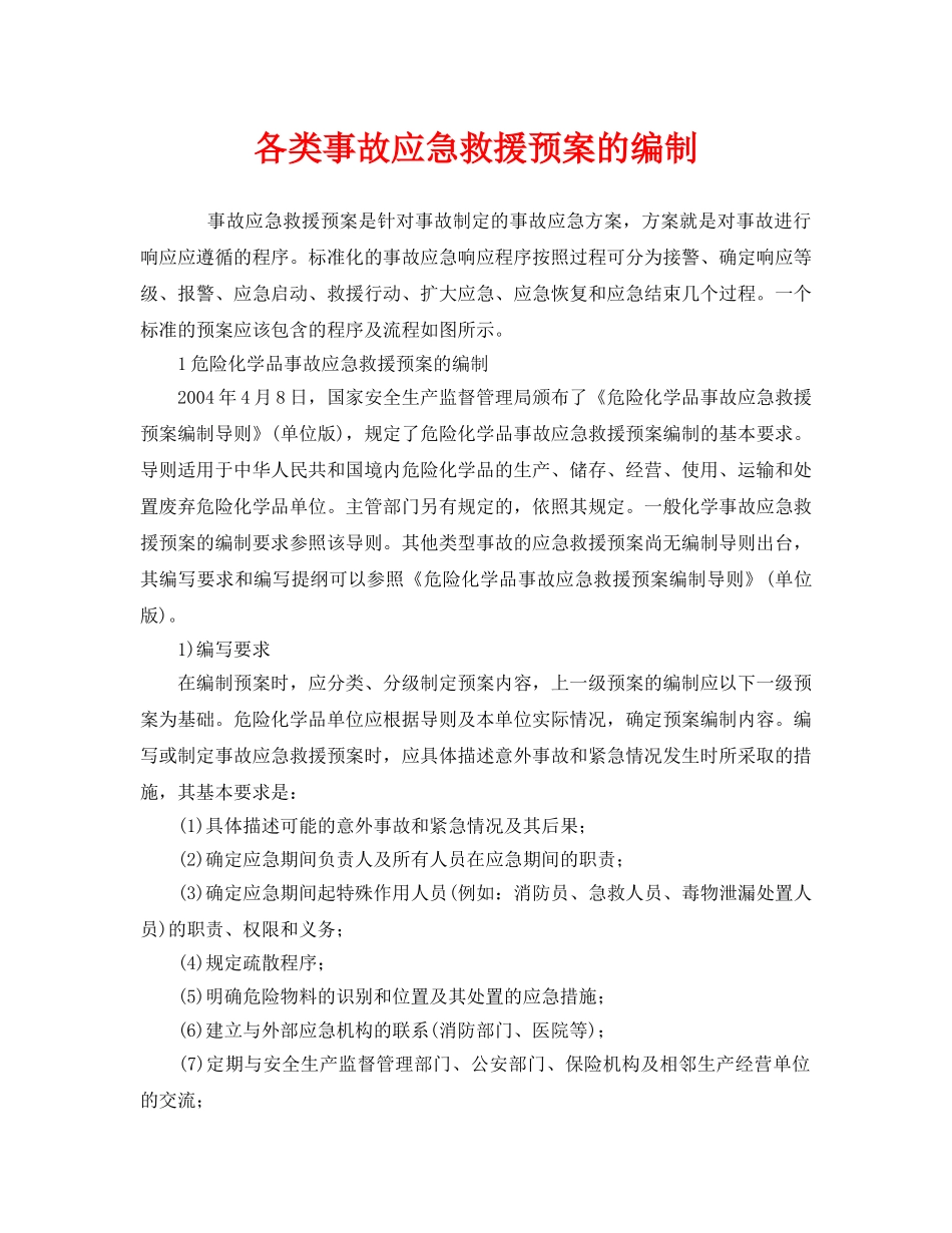 《安全管理应急预案》之各类事故应急救援预案的编制 _第1页