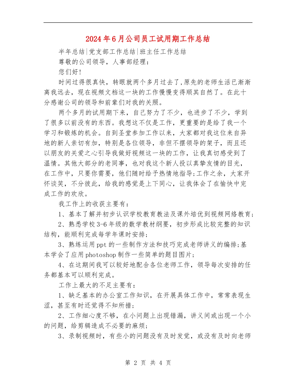 2024年6月公司员工试用期工作总结_第2页