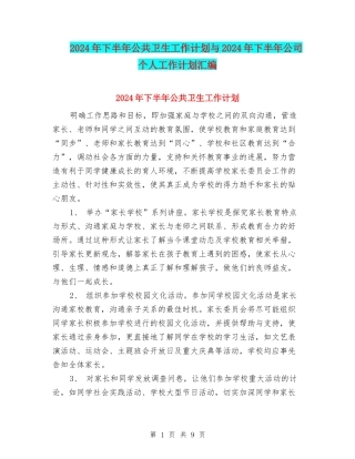 2024年下半年公共卫生工作计划与2024年下半年公司个人工作计划汇编