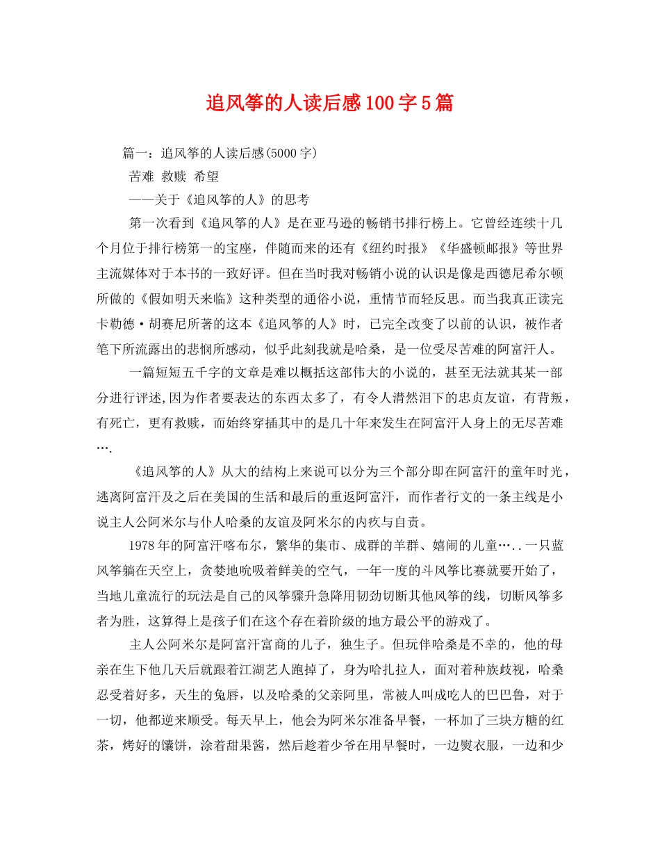 追风筝的人读后感100字5篇2 _第1页