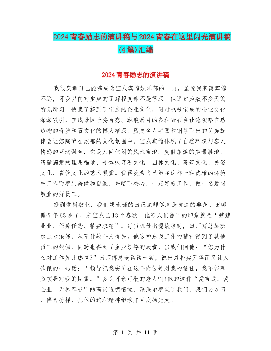 2024青春励志的演讲稿与2024青春在这里闪光演讲稿汇编_第1页