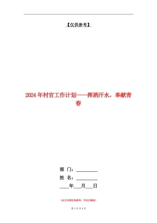 2024年村官工作计划-挥洒汗水-奉献青春.doc