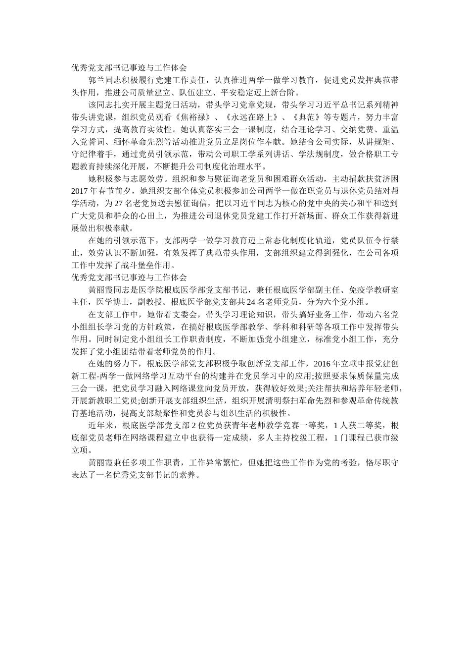 优秀党支部书记事迹与工作体会范文参考 _第2页