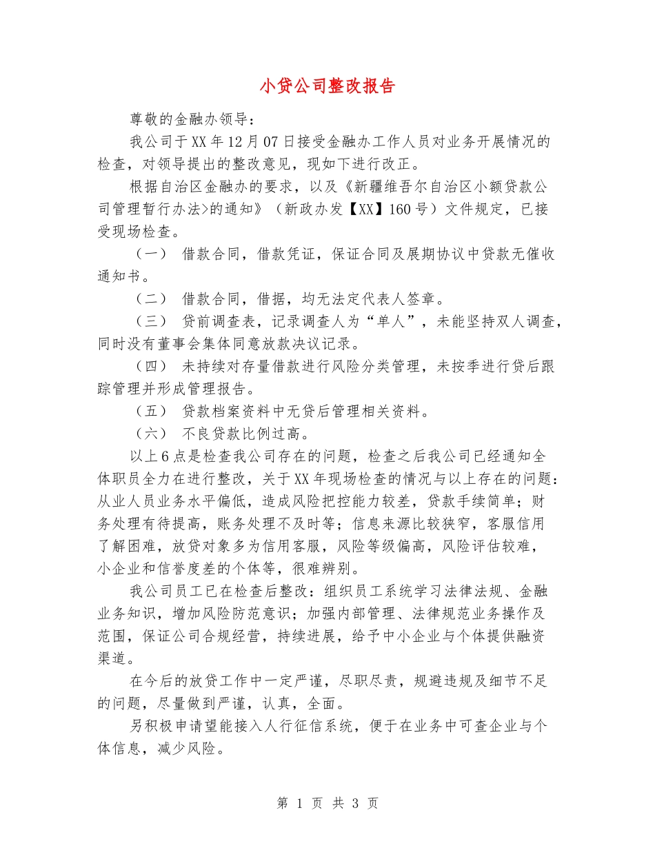 小贷公司整改报告_第1页