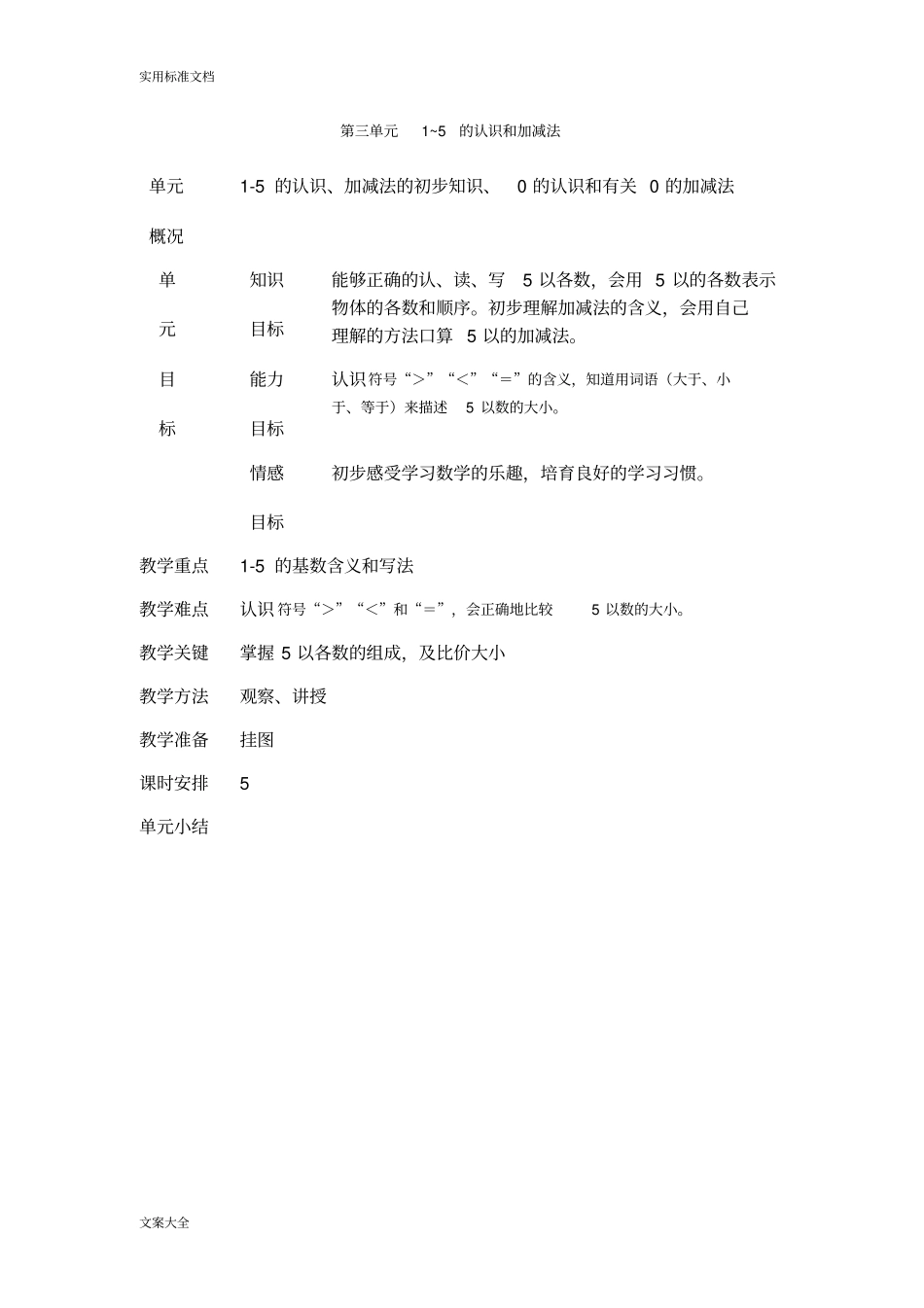 小学一年级数学上1-5的认识和加减法教案设计_第1页