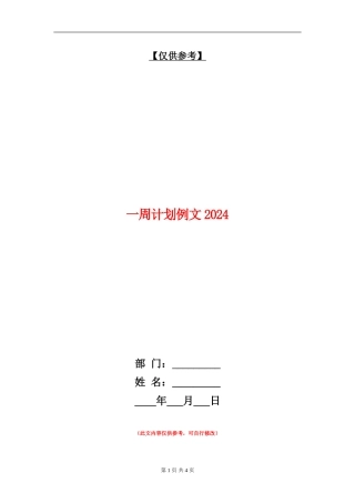 一周计划例文2024
