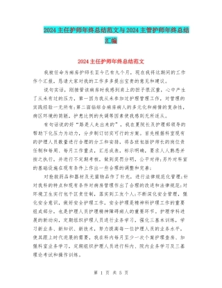 2024主任护师年终总结范文与2024主管护师年终总结汇编
