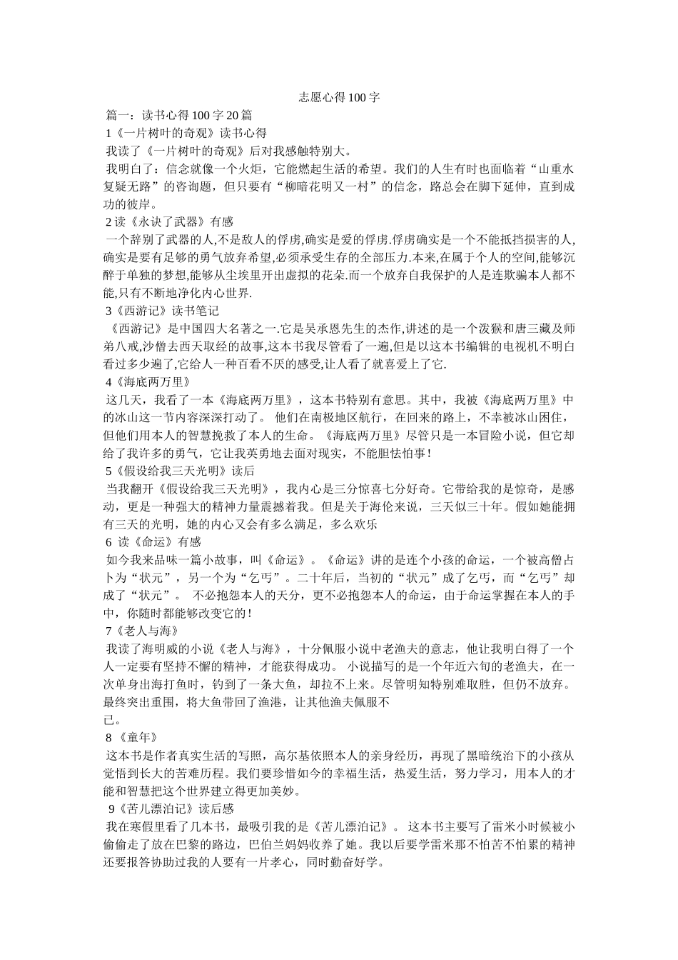 志愿心得100字参考 _第1页