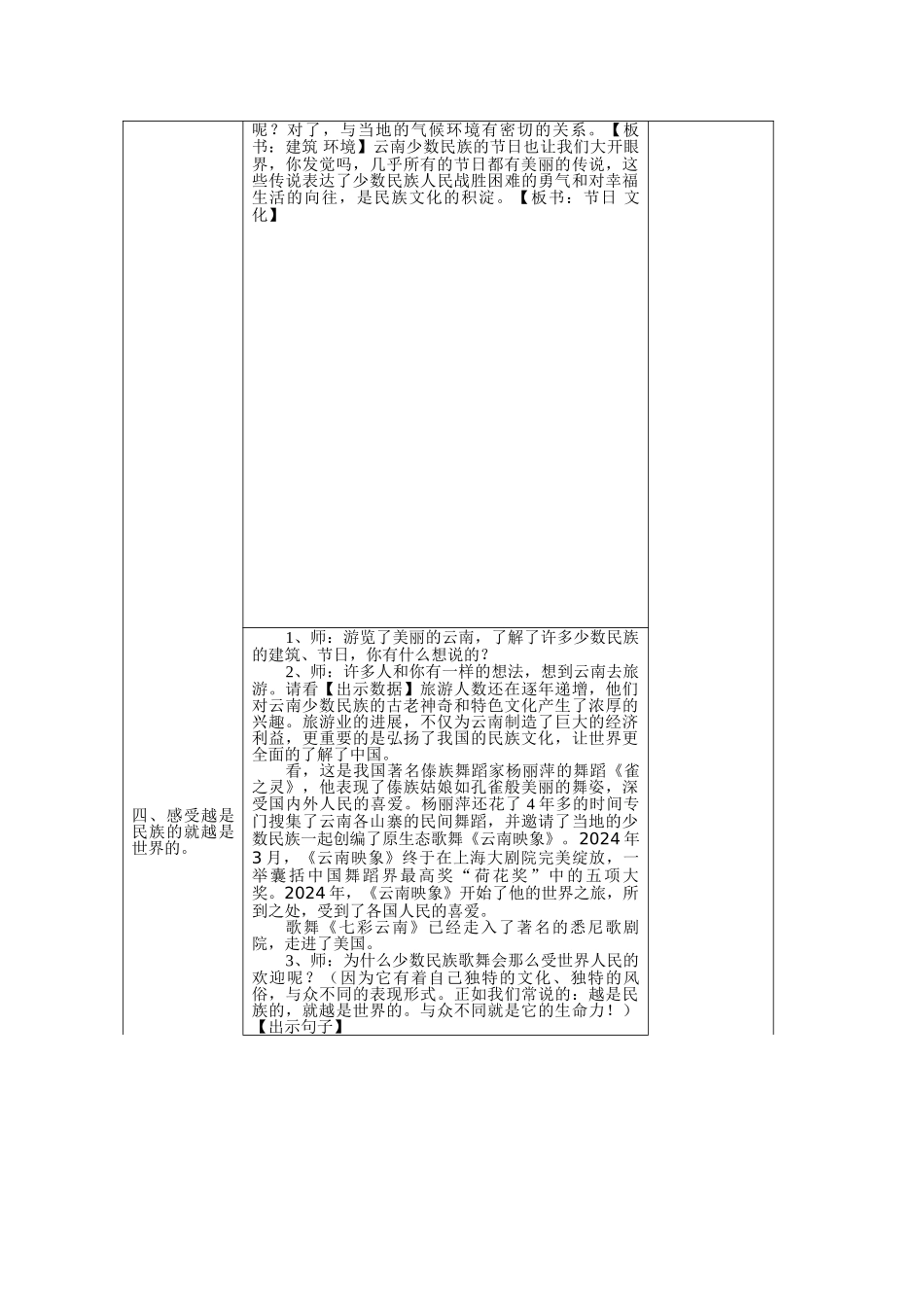 2024-2024年浙教版品德与社会四下《少数民族之乡——云南》第一课时教案_第3页
