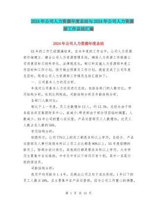 2024年公司人力资源年度总结与2024年公司人力资源部工作总结汇编