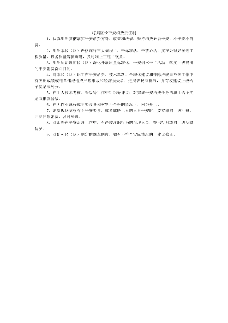综掘区ۥ长安全生产责任制精选 _第1页