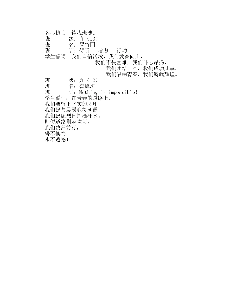 政教处范文九年级特色班名、班训、誓言集锦 _第3页