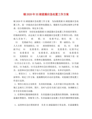 镇2020年XX湖蓝藻应急处置工作方案 