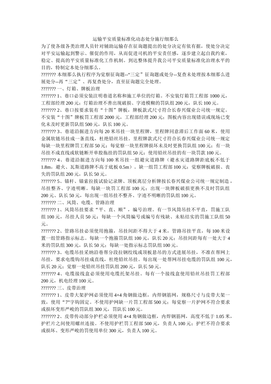 运输安ۥ全质量标准化动态处罚实施细则精选 _第1页